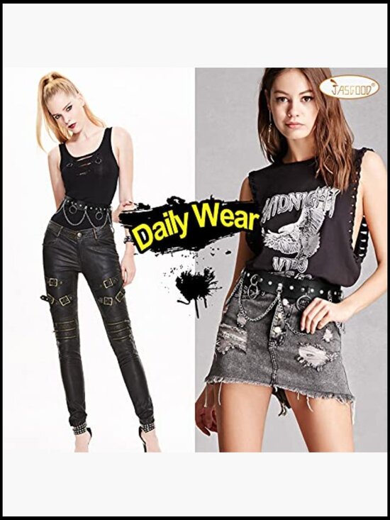 Punk Black Waist Chain Belt Women Leather Rave Body Chain Accessories main image 5